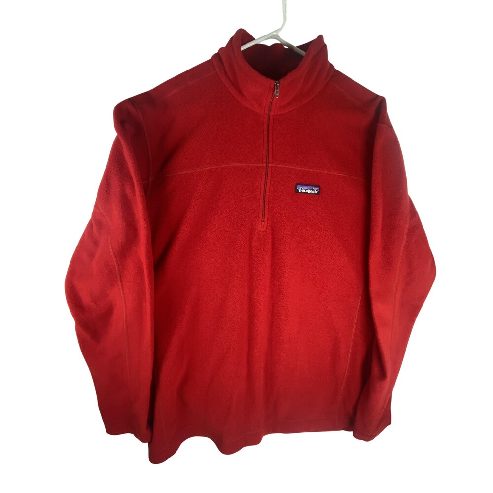 Patagonia Fleece Jacket Mens XL Red 1/4 Zip Pullover Hiking Warm Outdoor Logo